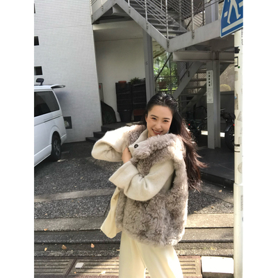 isaro uu 定染银灰色~西班牙进口半卷托斯卡纳连帽皮草外套/马甲