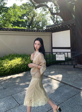 isaro uu 拼接美学蕾丝复古波点裙~松弛感细边松紧腰定染印花半裙