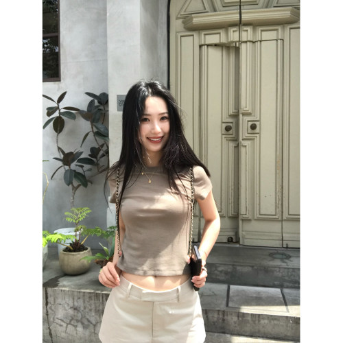 isaro uu 口碑复活100羊毛织物正肩短袖~亲肤柔软修身显瘦短T恤