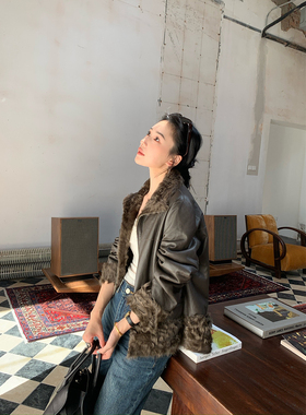 isaro uu 定染胎羊毛小湖羊~软软零压感立领皮毛一体皮草外套