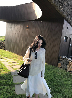 isaro uu 精纺100羊毛~早秋慵懒感宽松镂空针织毛衣