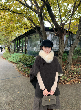 isaro uu 慵懒气质斗篷~双面双色羊毛蝙蝠袖套头毛呢大衣