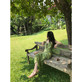 isaro 斜裁全亚麻方领气质连衣裙吊带 一片式 梨形天菜