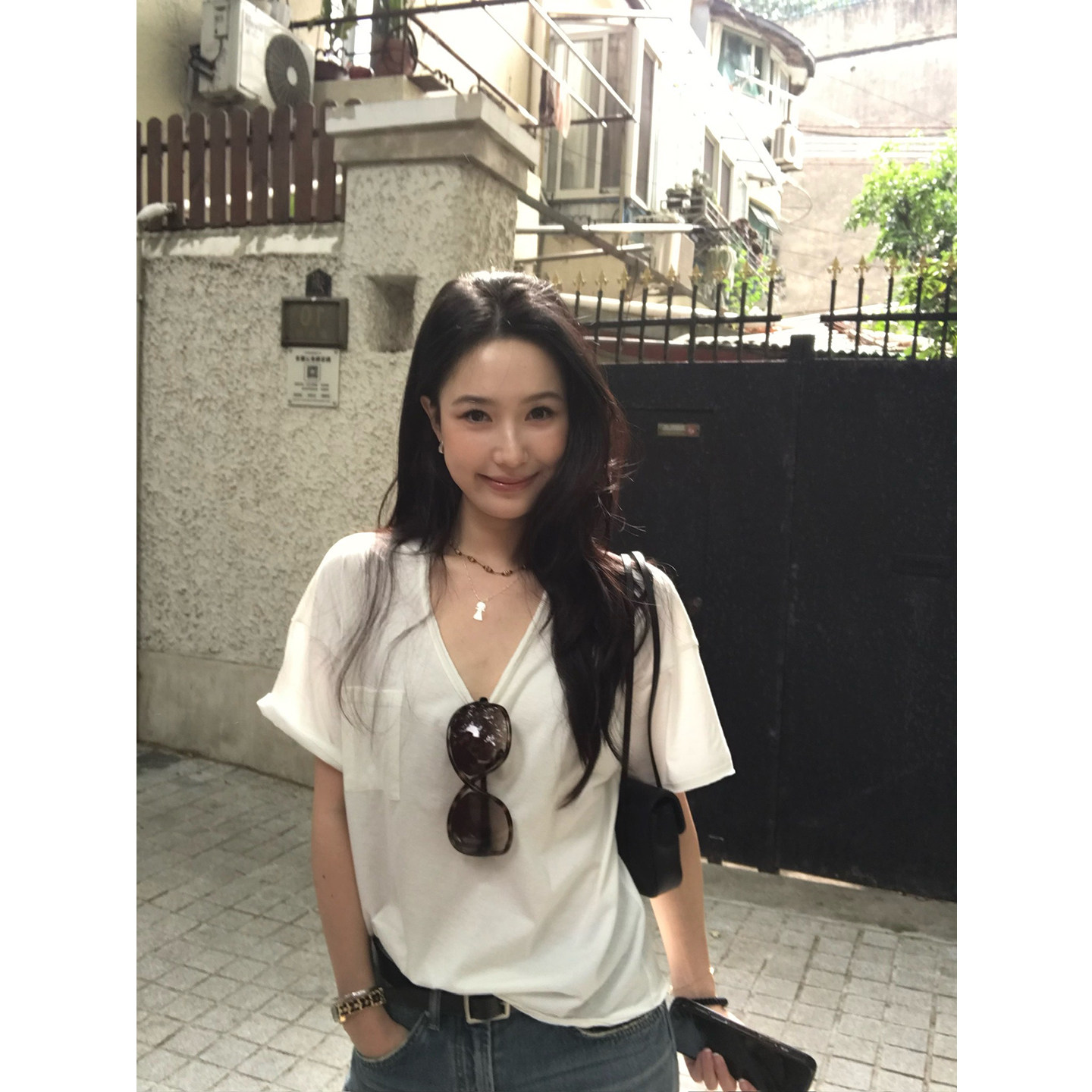 isaro uu 高品系敲柔软肤感口袋T~桑蚕丝混棉自然卷边宽松短袖T恤