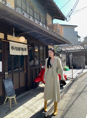 isaro uu 高品山羊绒浣熊绒混纺~定染亲肤V领无袖针织连衣裙