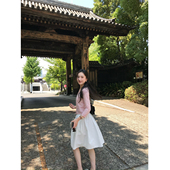 舒适自在全棉半裙 isaro 细边低腰卡胯蓬蓬复古感显瘦白色中裙