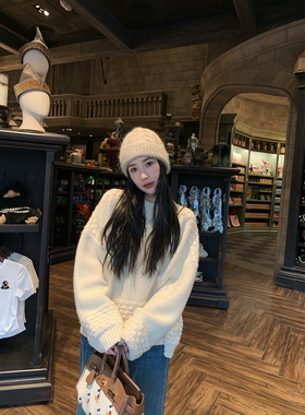 isaro uu 手工感粗织奶糖毛衣~100羊毛立体菠萝针套头厚毛衣