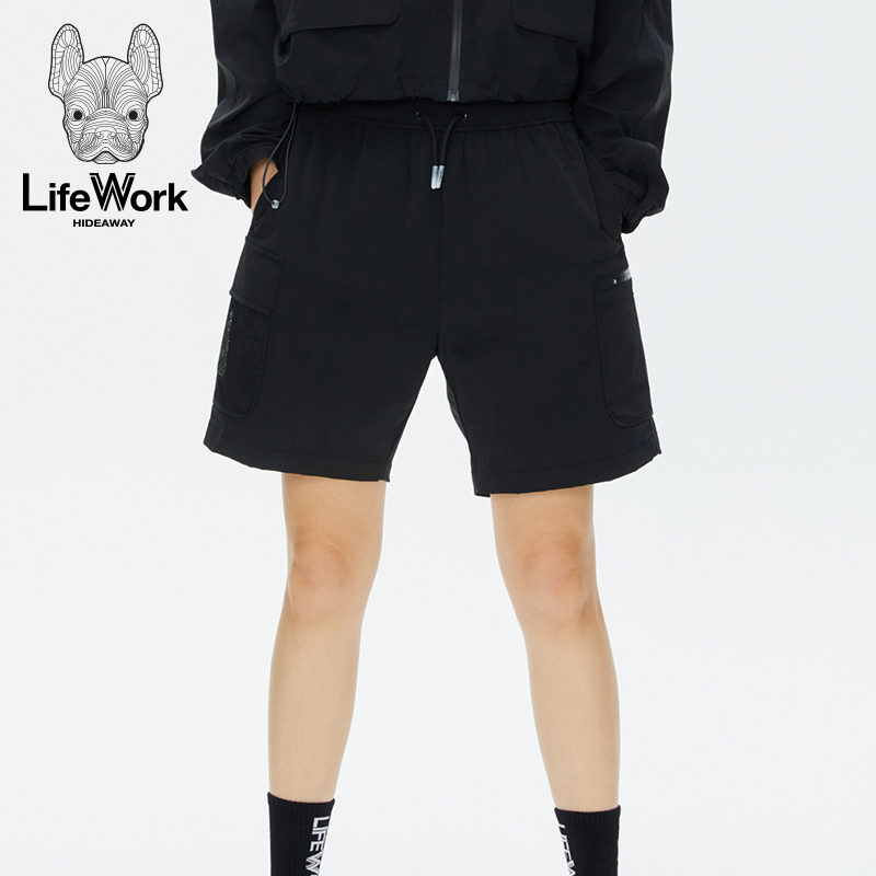 lifework夏季款短裤女黑色宽松裤子休闲潮牌法斗韩版时尚新款