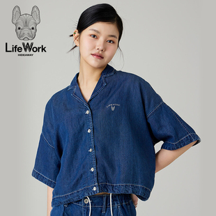 短袖 韩版 LifeWork新款 开衫 舒适休闲宽松上衣 牛仔短款 女式