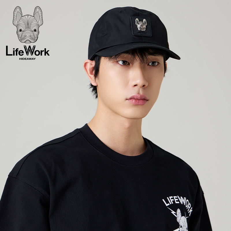 LifeWork春夏新款棒球帽韩版经典法斗犬图案帽子户外黑色