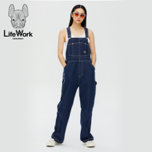 lifework王子璇同款背带牛仔裤女2023秋新宽松水洗连体工装裤深蓝