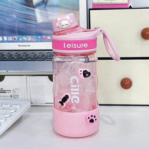 希乐吸管水杯子女生夏季大容量学生上学专用tritan带刻度运动水壶