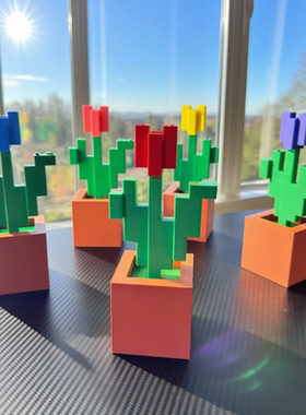 MC我的世界像素花盆栽摆件