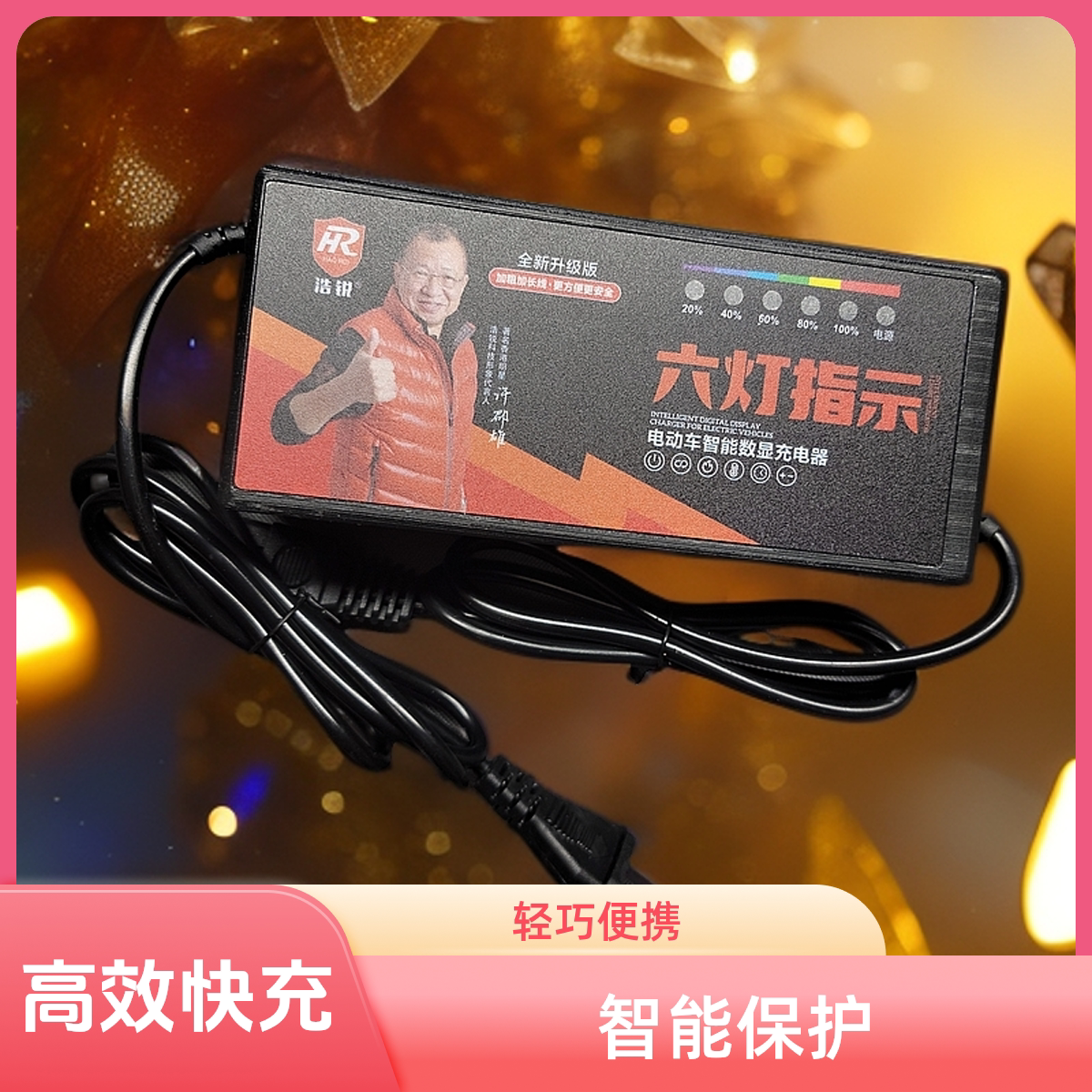 浩锐电动两轮三轮四轮车充电器六灯电量显示智能充电铅酸电池充电