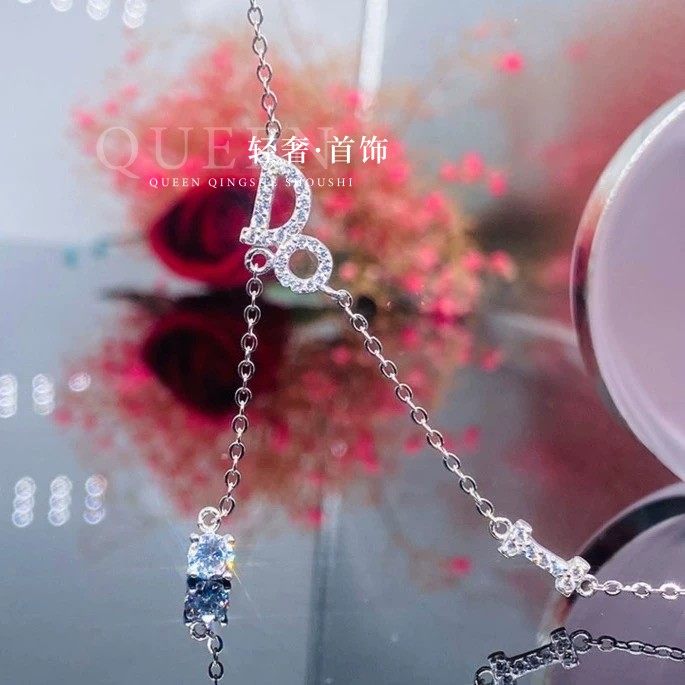 PT950铂金进口D色莫桑石群镶字母项链简约设计玫瑰金I DO吊坠项链