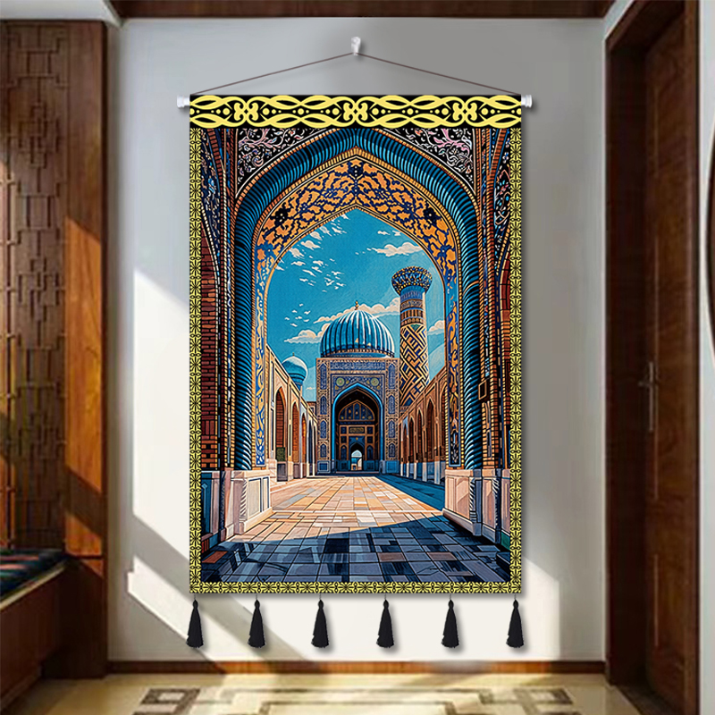 新疆民族风布艺挂画人物建筑挂布民宿酒店餐厅室内背景挂毯