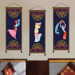 傣族人物风情布艺挂画民宿客栈室内装饰挂毯酒店餐厅包厢背景墙画