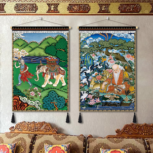 西藏风布艺挂画藏式布画吉祥四瑞大象佛堂背景布挂布装饰画挂布