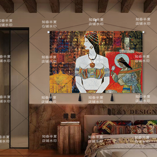 藏式民俗特色文化挂布小酒馆挂布酒店民宿西藏风装饰画背景墙挂画