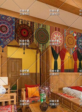 波西米亚民族风三角装饰布民族民谣酒馆餐厅布艺挂画挂布帘布画