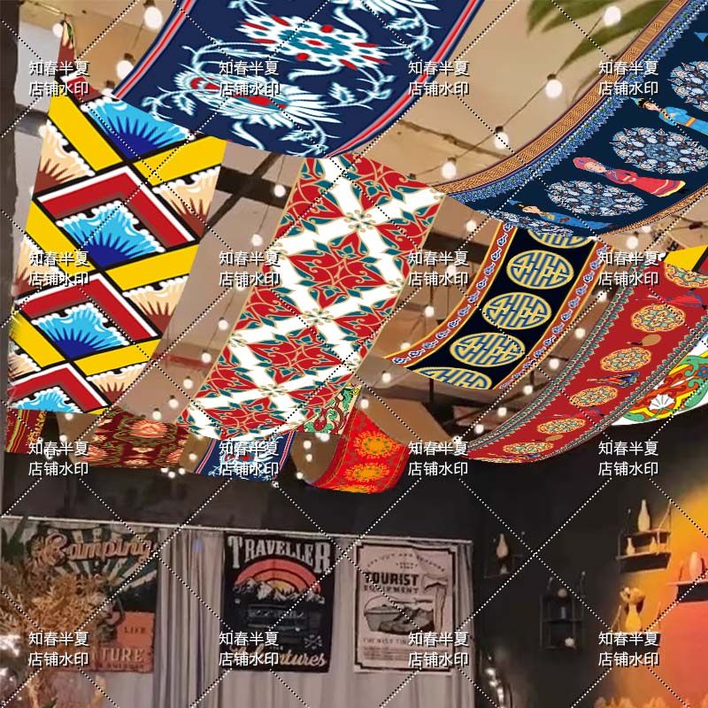 蒙古族民族风天幕室内挂布餐厅民宿民谣天花板吊顶商用装饰氛围布,居家布艺,挂毯/壁毯,淘宝优惠券,粉丝福利购,淘宝优惠卷