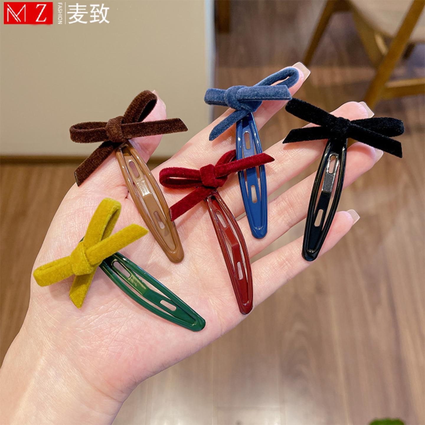 麦致丝绒蝴蝶结bb夹女秋冬一字夹