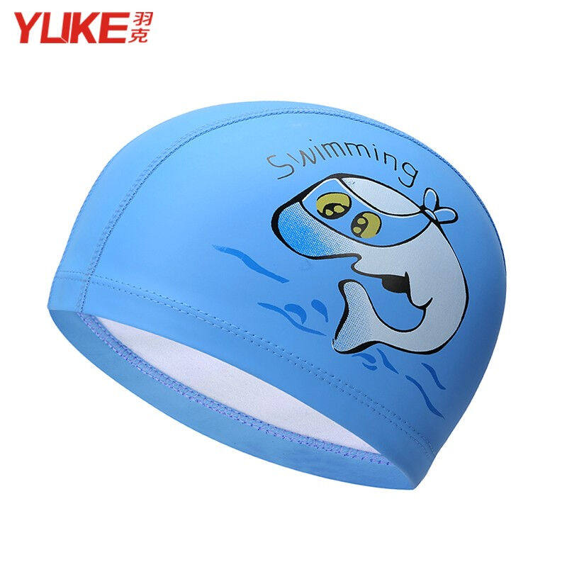羽克儿童泳帽男女童卡通游泳布帽舒适不勒头宝宝可爱弹力帽子蓝色