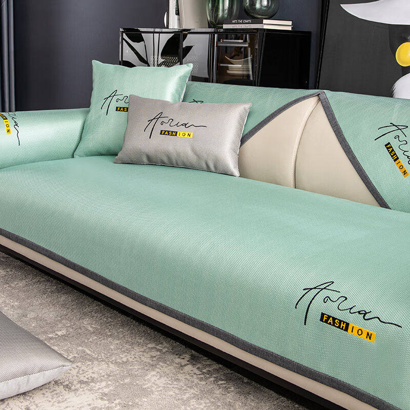 携赢刺绣冰丝沙发垫夏季夏天款座垫防滑皮沙发罩套轻奢凉席坐垫子