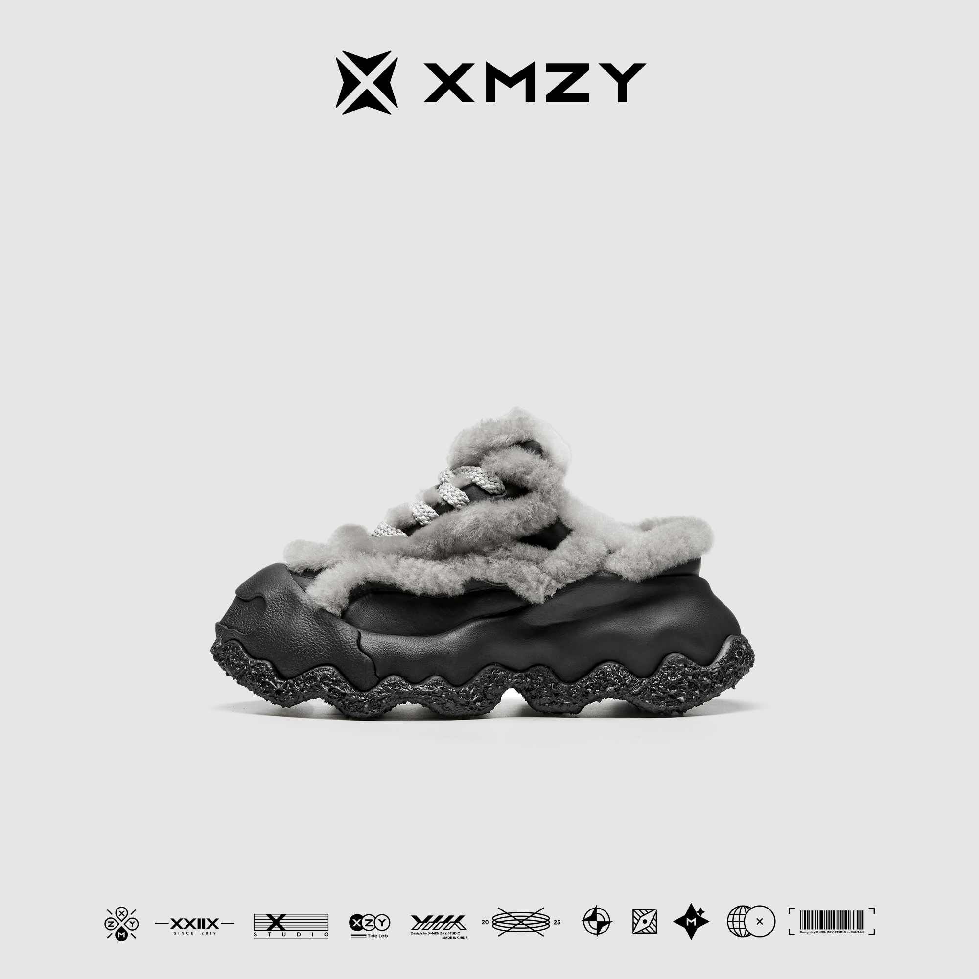 XMZY原创羊毛时尚拼接设计包头拖