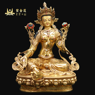 紫金莲 尼泊尔西藏工艺 藏传密宗尼泊尔金绿度母纯铜手工錾刻