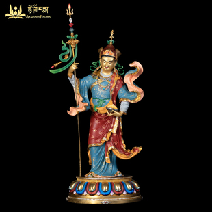 紫金莲尼泊尔西藏工艺藏传密宗彩绘站像莲花生莲师纯铜手工錾刻