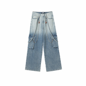 叛逆骷髅图案长裤 GOST渐变链条牛仔长裤 简约个性