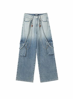 GOST渐变链条牛仔长裤简约个性叛逆骷髅图案长裤