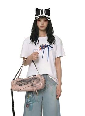 GOST潮牌个性绑带牛角包设计感夏季短袖T恤女