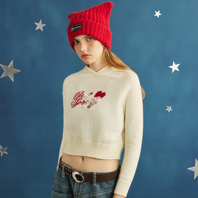 GOST爱心蝴蝶结带帽毛衣