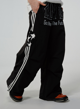 GOST美式复古双条纹运动裤宽松潮流松紧腰侧边星星男女百搭裤