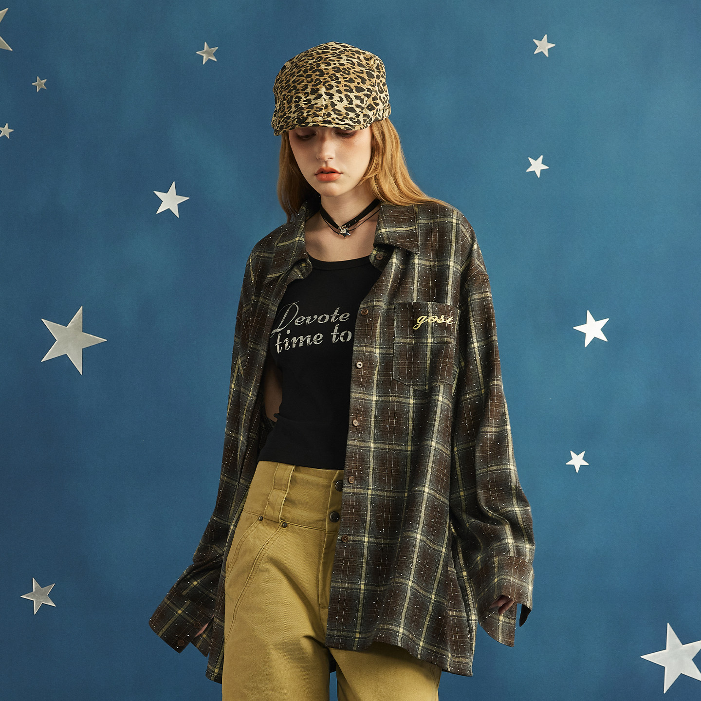 GOST潮牌不规则重工烫钻满天星格纹衬衫宽松男女休闲百搭外套,男装,衬衫,淘宝优惠券,粉丝福利购,淘宝优惠卷