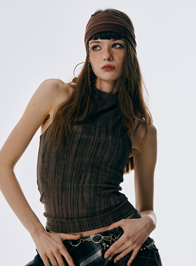 GOST字母两面穿挂脖背心T美式辣妹字母印花上衣新款抹胸夏季短款