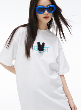 GOST 24SS“兔子胸针”短袖多巴胺配色T恤男女同款简约百搭新款夏