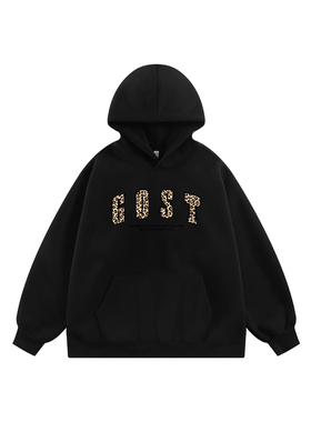 GOST潮牌豹纹毛贴布绣连帽卫衣街头休闲宽松情侣帽衫