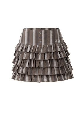 GOST条纹蛋糕短裙复古精致时髦压褶蓬蓬裙半身裙设计感辣妹短裙