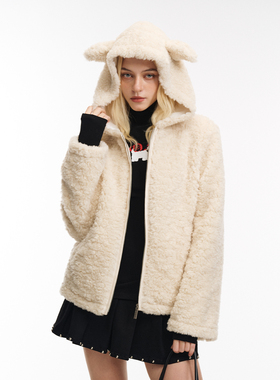 GOST字母logo刺绣可可爱爱兔兔耳朵羊羔毛外套卫衣开衫