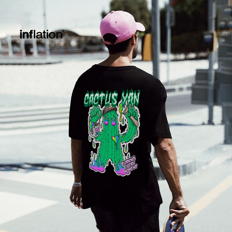 卡通搞怪仙人掌印花T恤2025春夏新品潮牌街头宽松男短袖