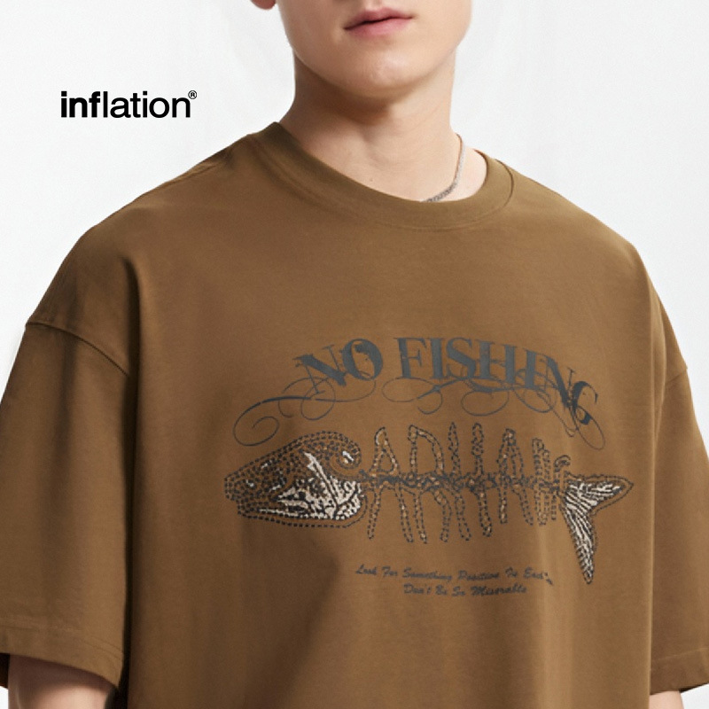 265G重磅鱼骨发泡印花图案T恤2025春夏复古街头美式休闲短袖男女