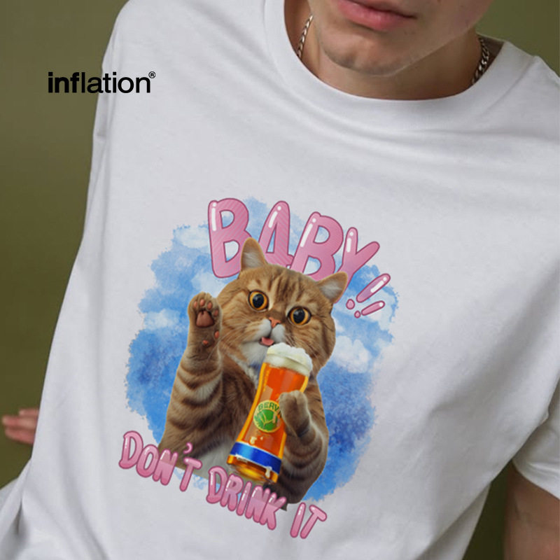 猫咪印花T恤2025春夏趣味街头潮流情侣装宽松短袖上衣男女