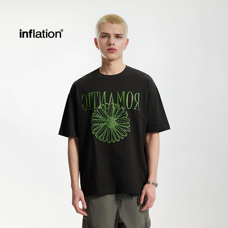 发泡雏菊印花图案T恤2025春夏新款美式街潮宽松印花打底短袖男女