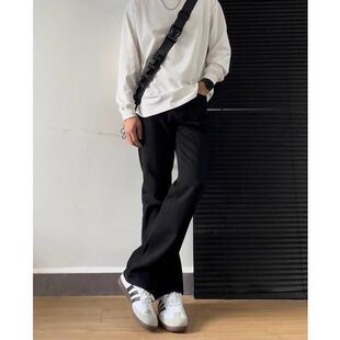 美式cleanfit黑色显高男裤子宽松显瘦腿长百搭垂感高街微喇牛仔裤