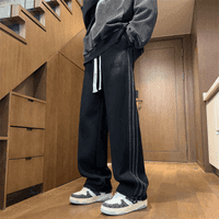 加绒加厚美式印花拼接卫裤男潮牌宽松直筒休闲长裤抽绳束脚运动裤