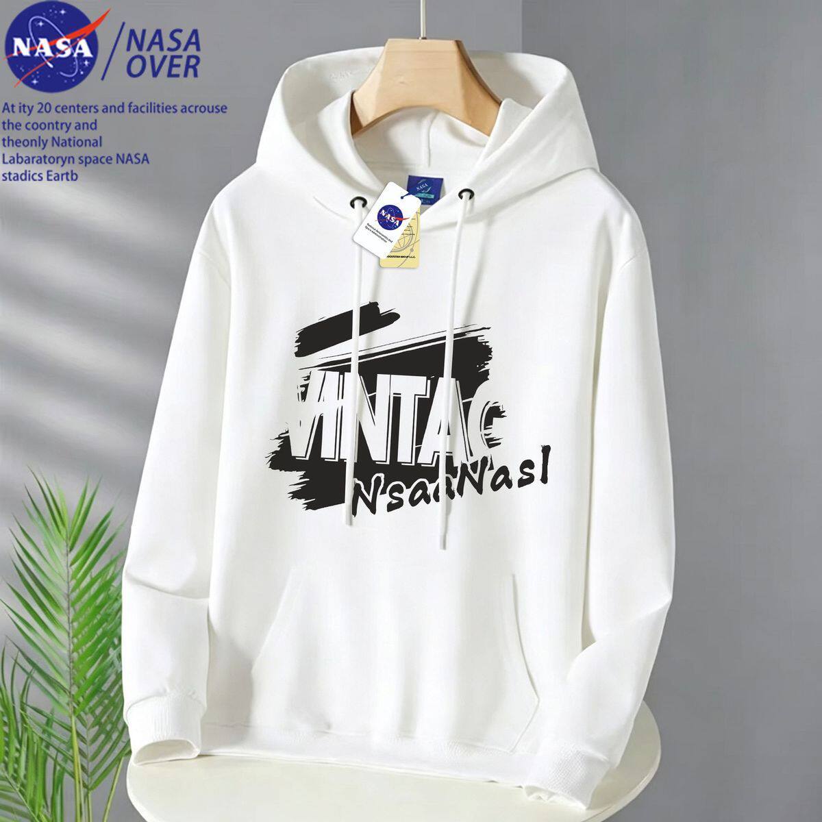 NASA联名美式重磅镂空英文卫衣男女秋冬宽松休闲百搭连帽套头卫衣