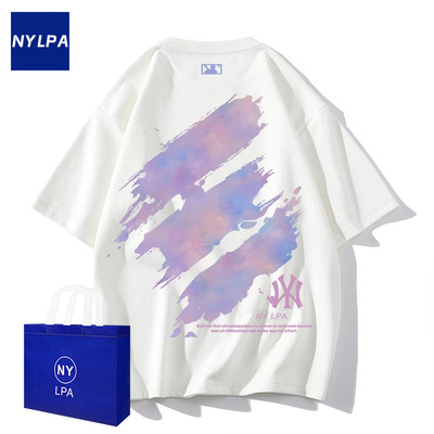 MLB&NY短袖t恤男士夏季重磅纯棉宽松刺绣青少年纯色潮牌学生半袖